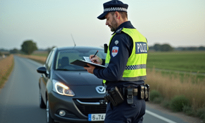 Agent de police contrôlant un conducteur sur une route rurale