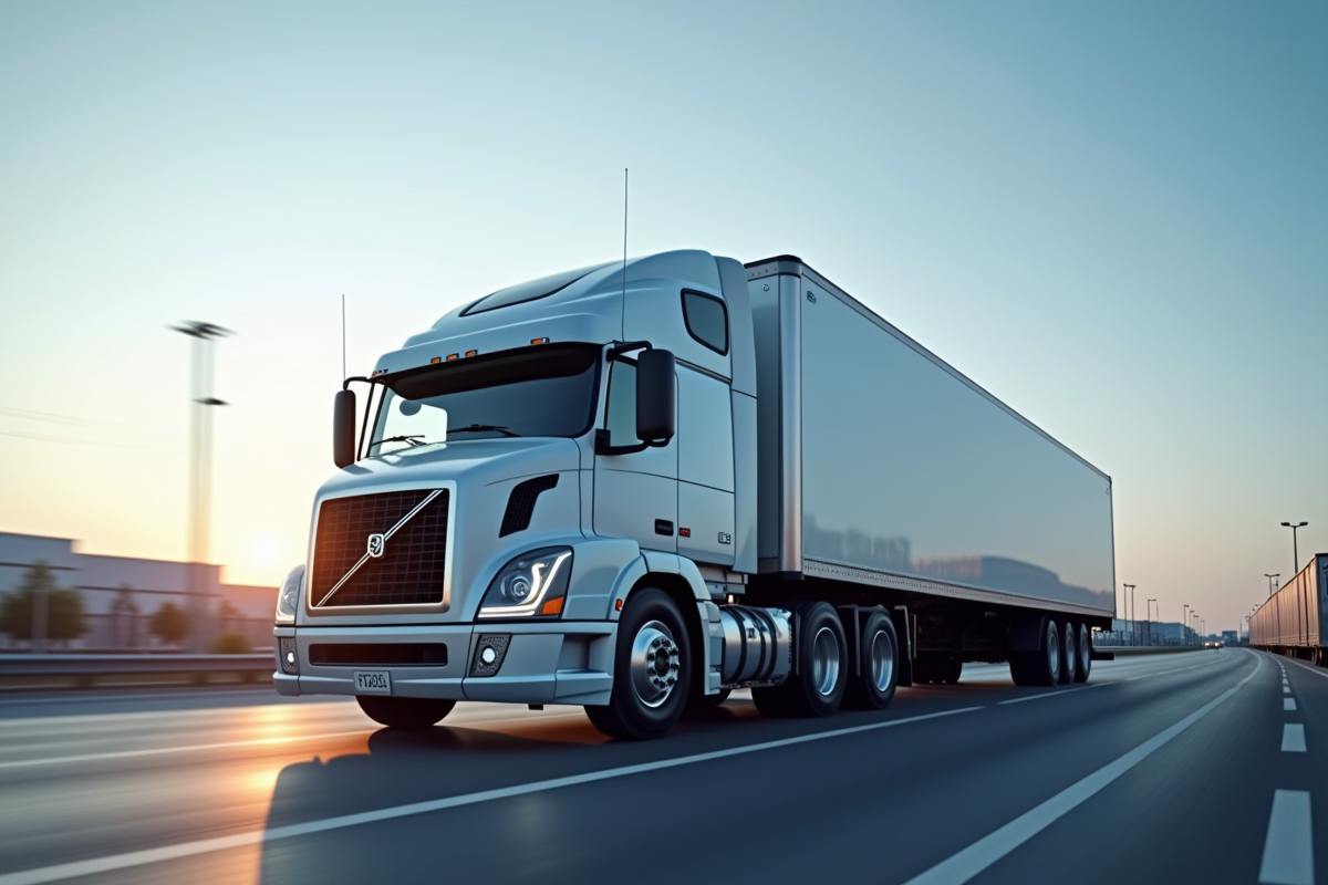 Camion de fret moderne stationne au centre logistique sous jour naturel
