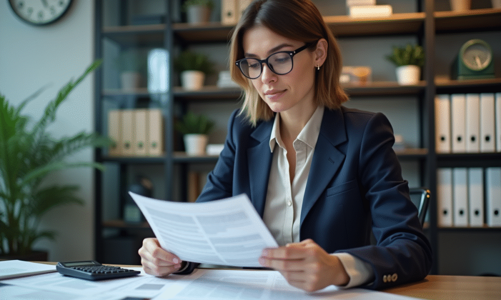 Experte assurance femme en bureau professionnel