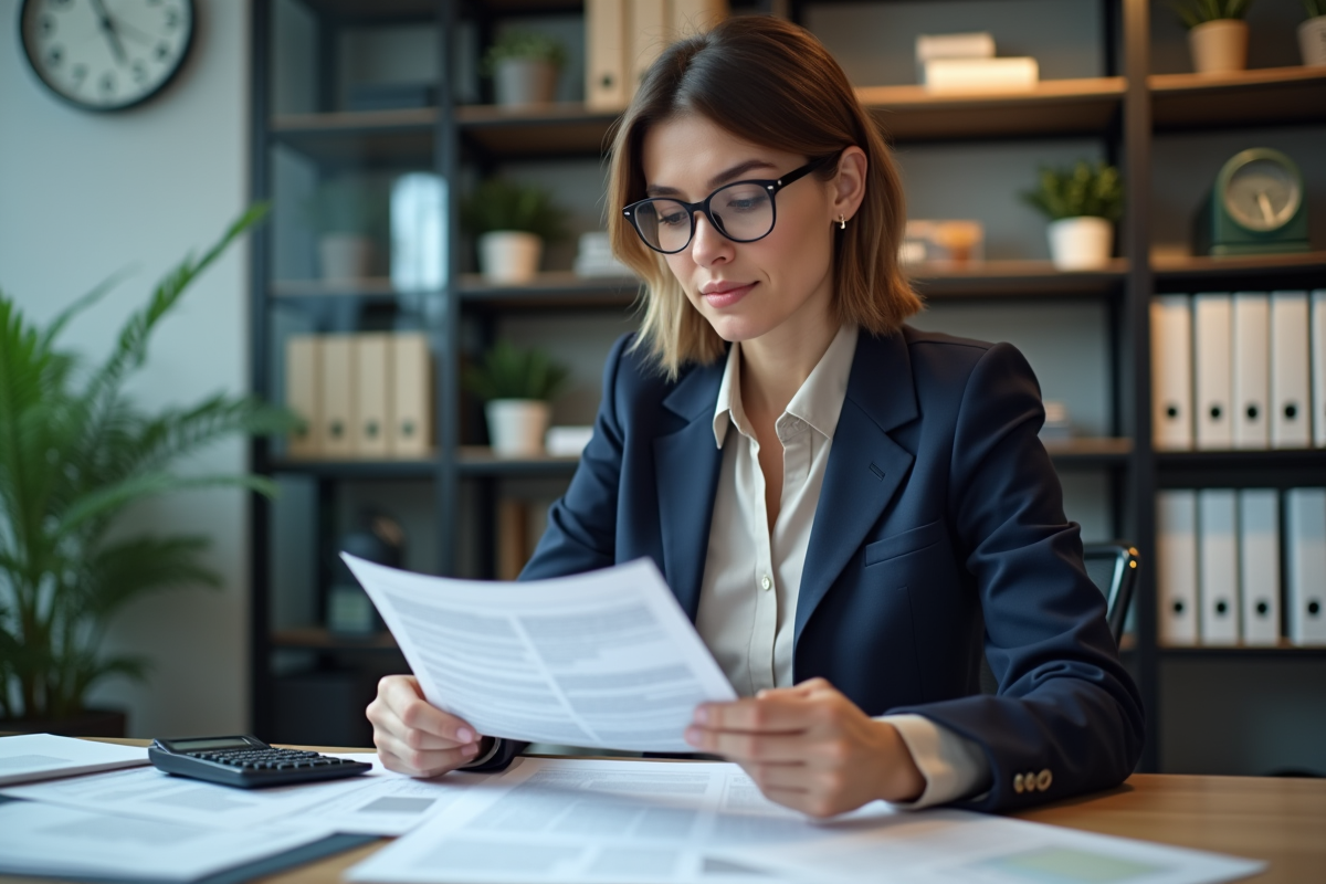 Experte assurance femme en bureau professionnel