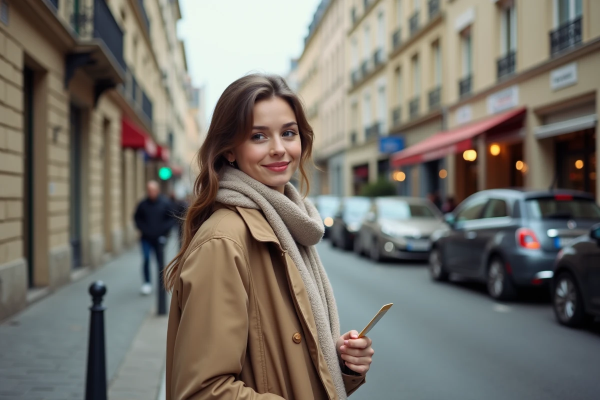 Jeune femme souriante approchant sa voiture en ville