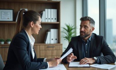 Femme conseillant un homme d'affaires dans un bureau moderne