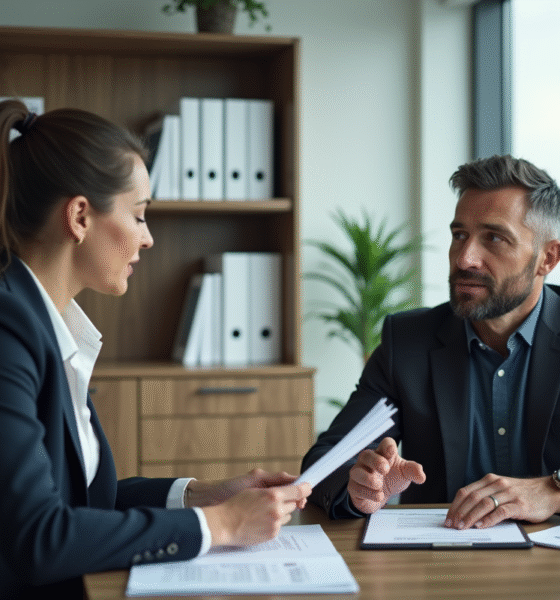 Femme conseillant un homme d'affaires dans un bureau moderne