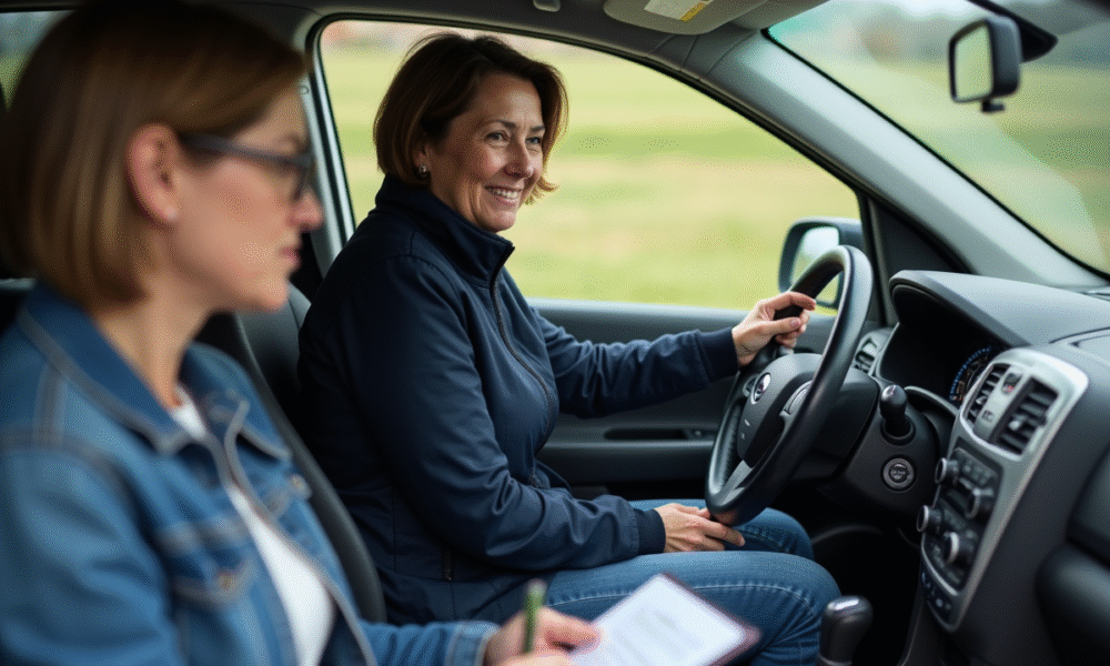Femme en fauteuil conduite accessible voiture