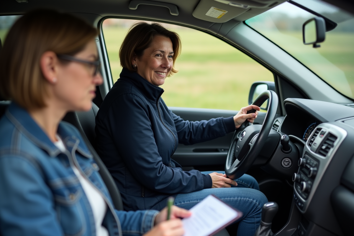 Femme en fauteuil conduite accessible voiture