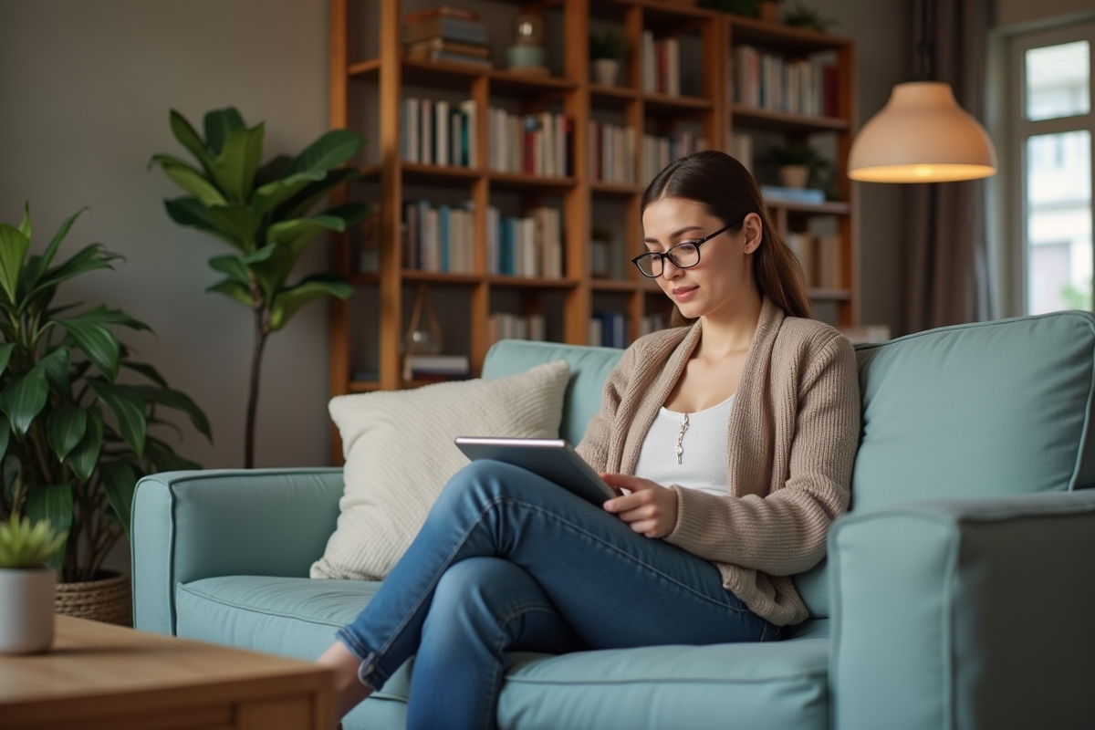 Jeune femme discutant d