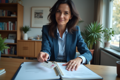 Femme organisée triant ses papiers à la maison