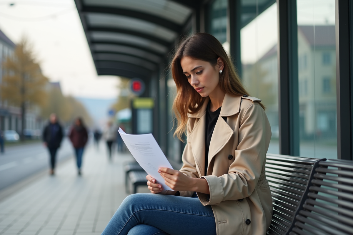 Jeune femme avec trench et documents d
