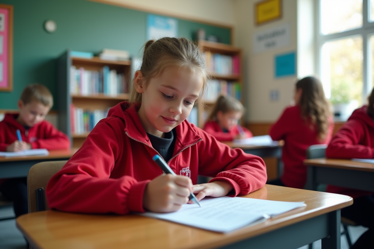 Fille en classe remplissant formulaire BSR