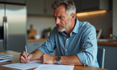 Homme d'âge moyen remplissant formulaires de voiture