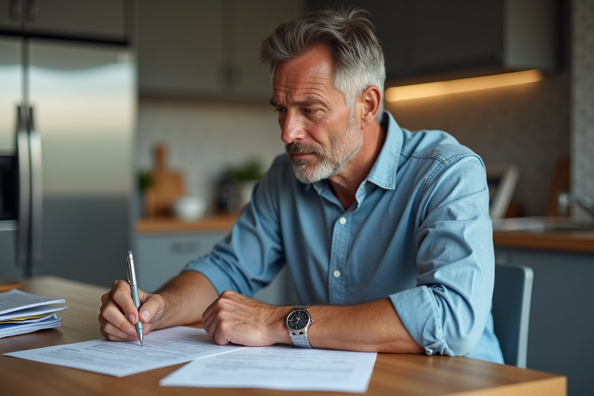 Homme d'âge moyen remplissant formulaires de voiture
