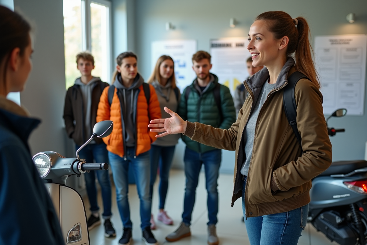 Instructrice expliquant la sécurité scooter aux adolescents