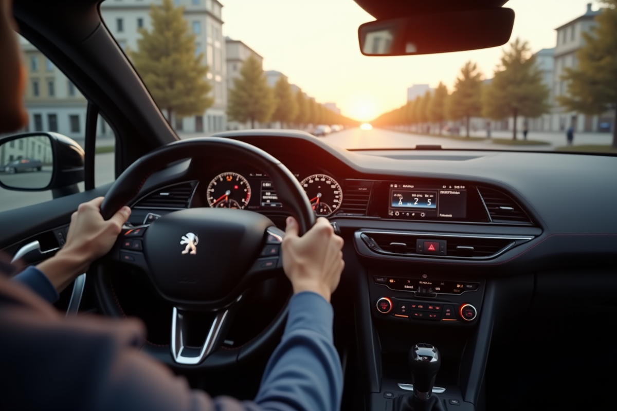 Intérieur Peugeot 308 GT avec conducteur et tableau digital
