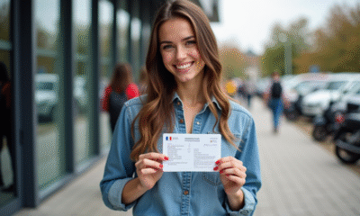 Jeune femme souriante avec permis de conduire français