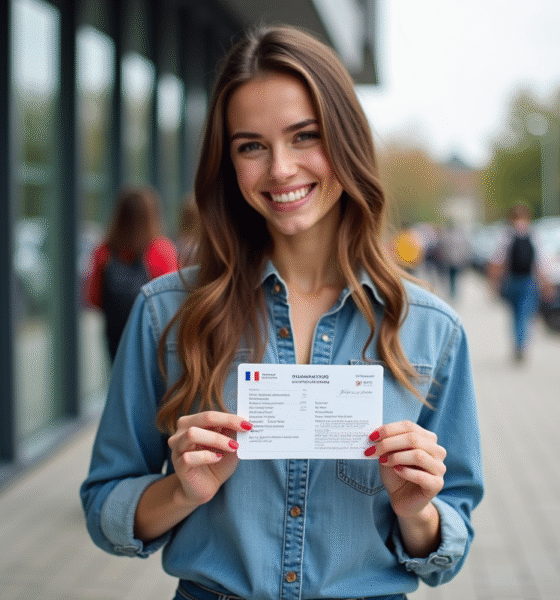 Jeune femme souriante avec permis de conduire français