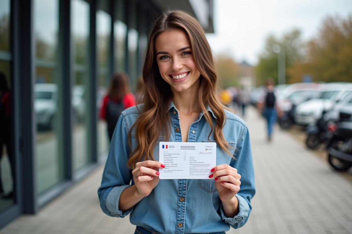 Jeune femme souriante avec permis de conduire français