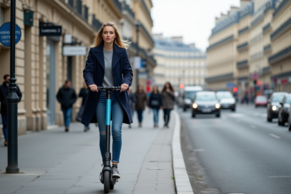 Jeune femme en scooter électrique dans Paris