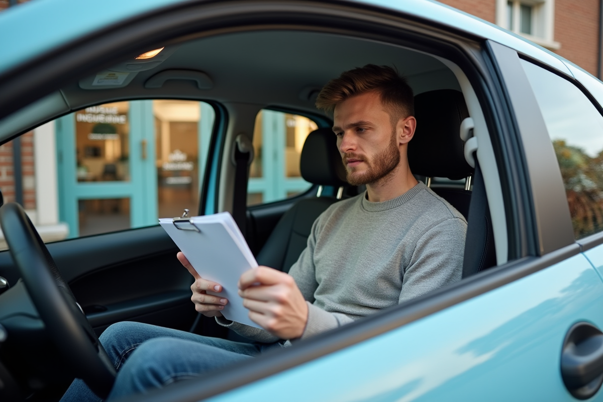 Jeune homme examinant un document d
