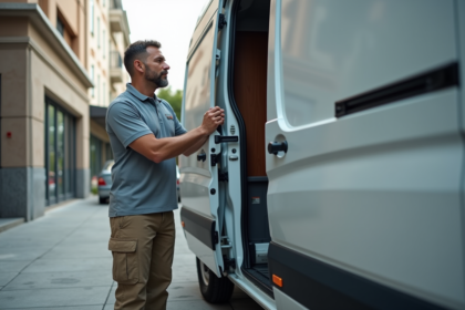 Livreur urbain avec van en action dans la ville
