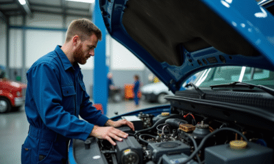 Mécanicien en bleu effectuant la maintenance d'un camion de 26 tonnes